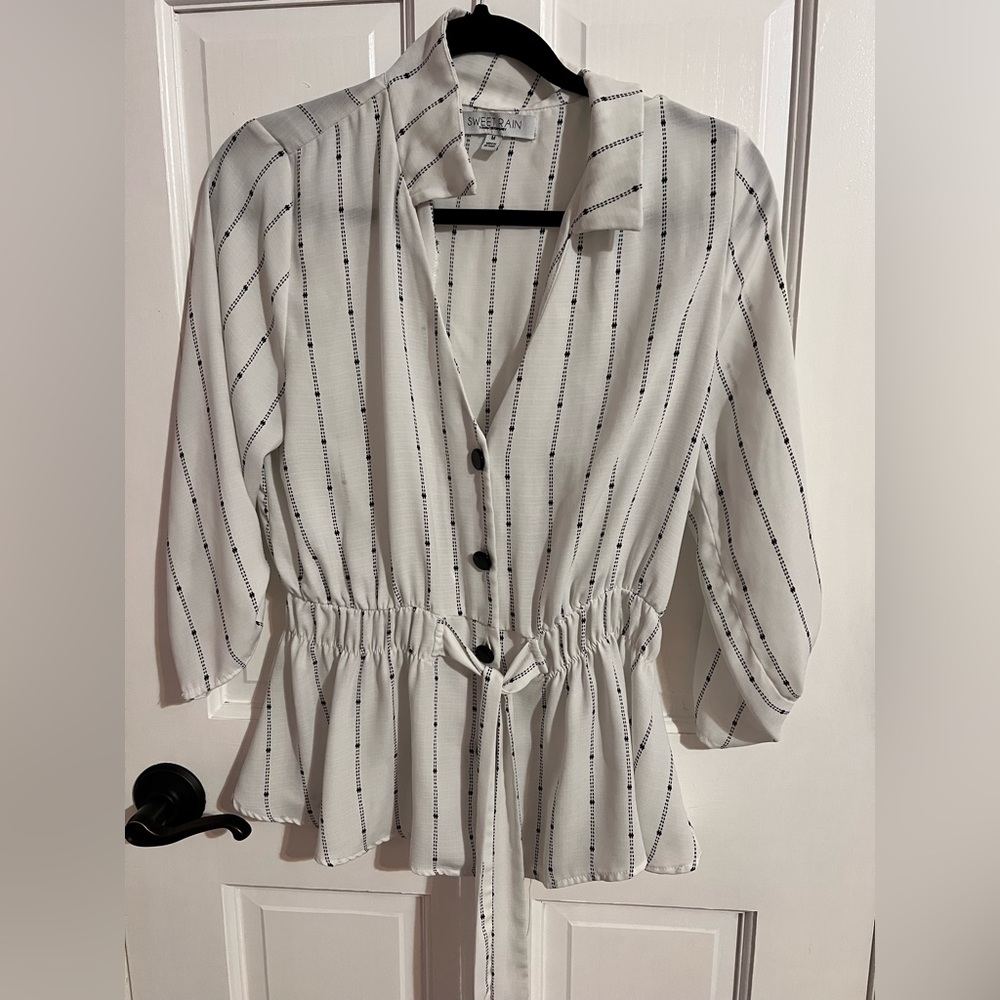 white shirt with black stripes